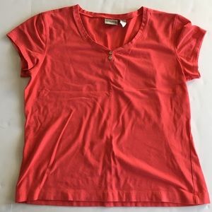 Chico’s Size 2 Top Large Coral Red Henley Neck